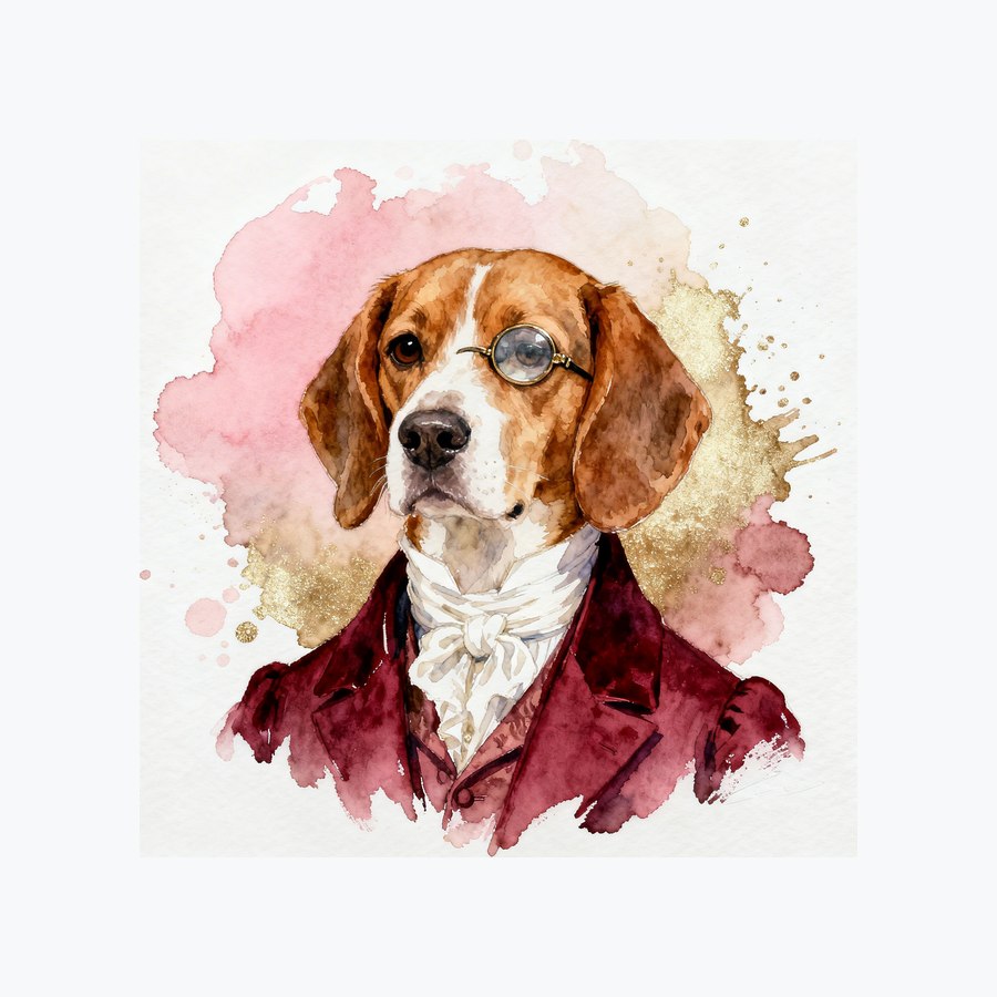 Watercolour Beagle in regency style