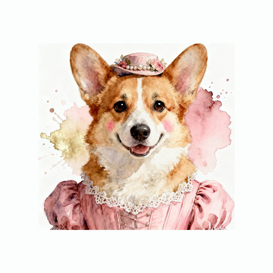 Watercolour Corgi in regency style