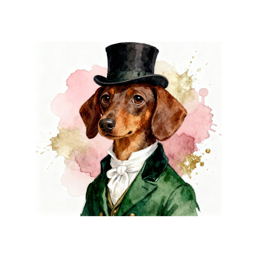 Watercolour Dachshund in regency style