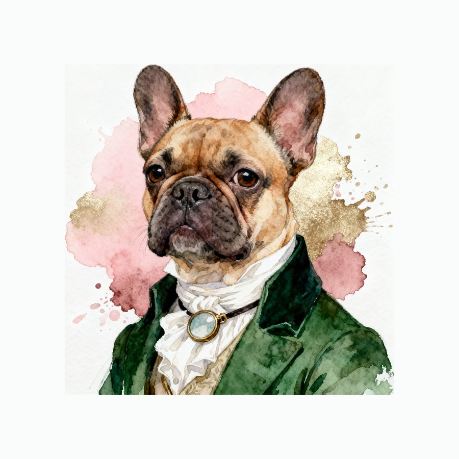 Watercolour French Bulldog in regency style