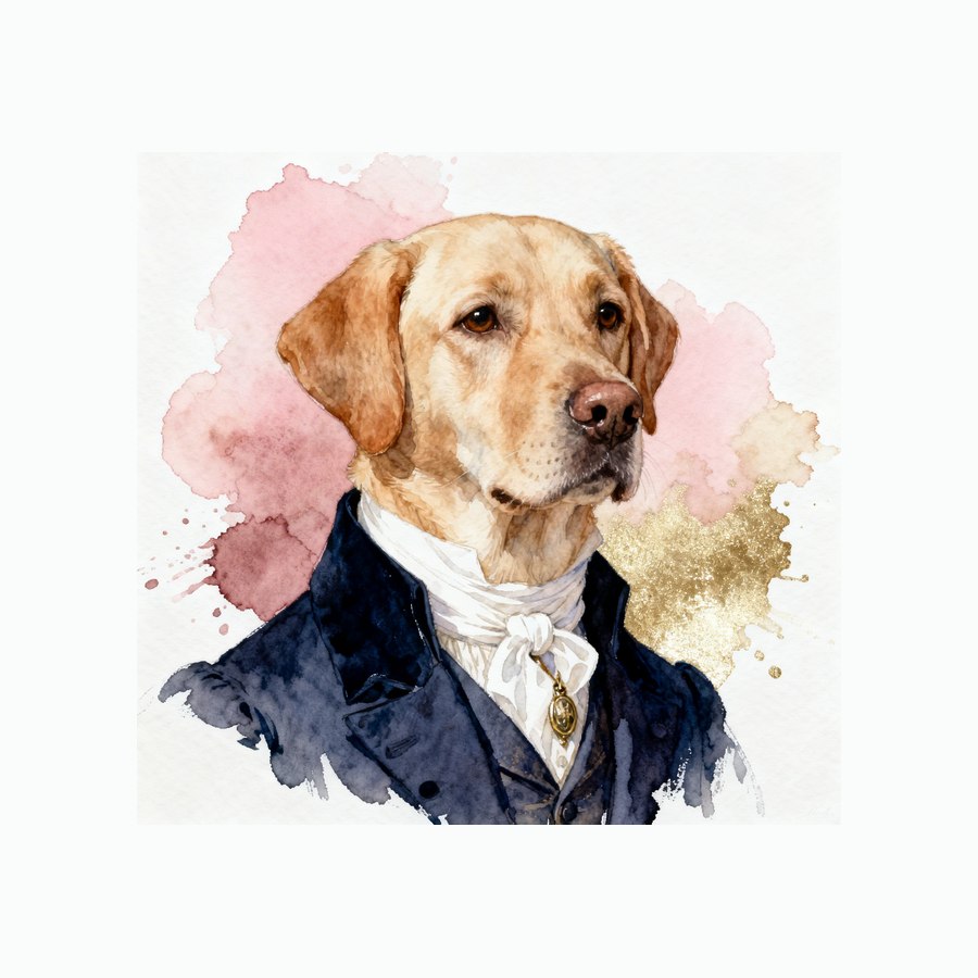 Watercolour Labrador Retriever in regency style