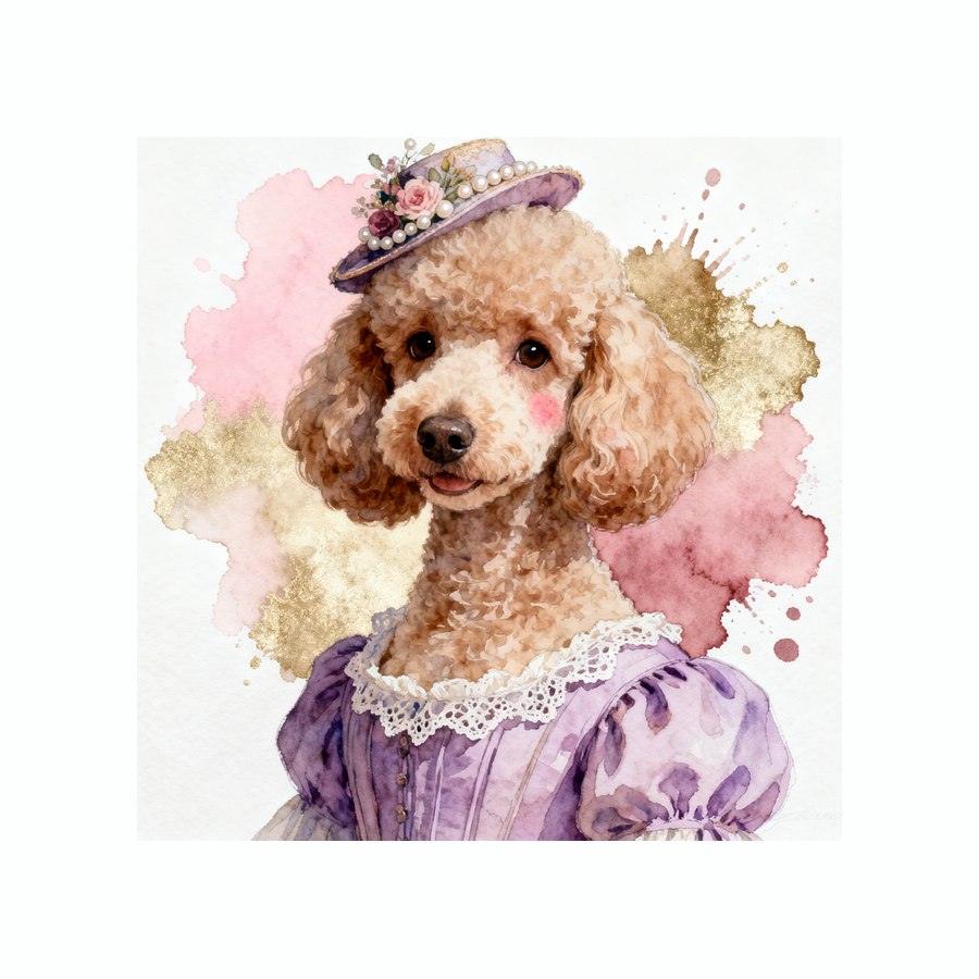 Watercolour Poodle in regency style