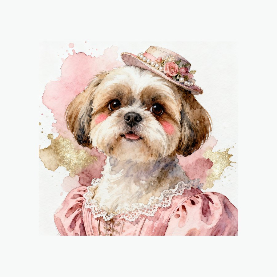 Watercolour Shih Tzu in regency style