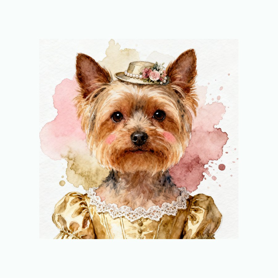 Watercolour Yorkshire Terrier in regency style