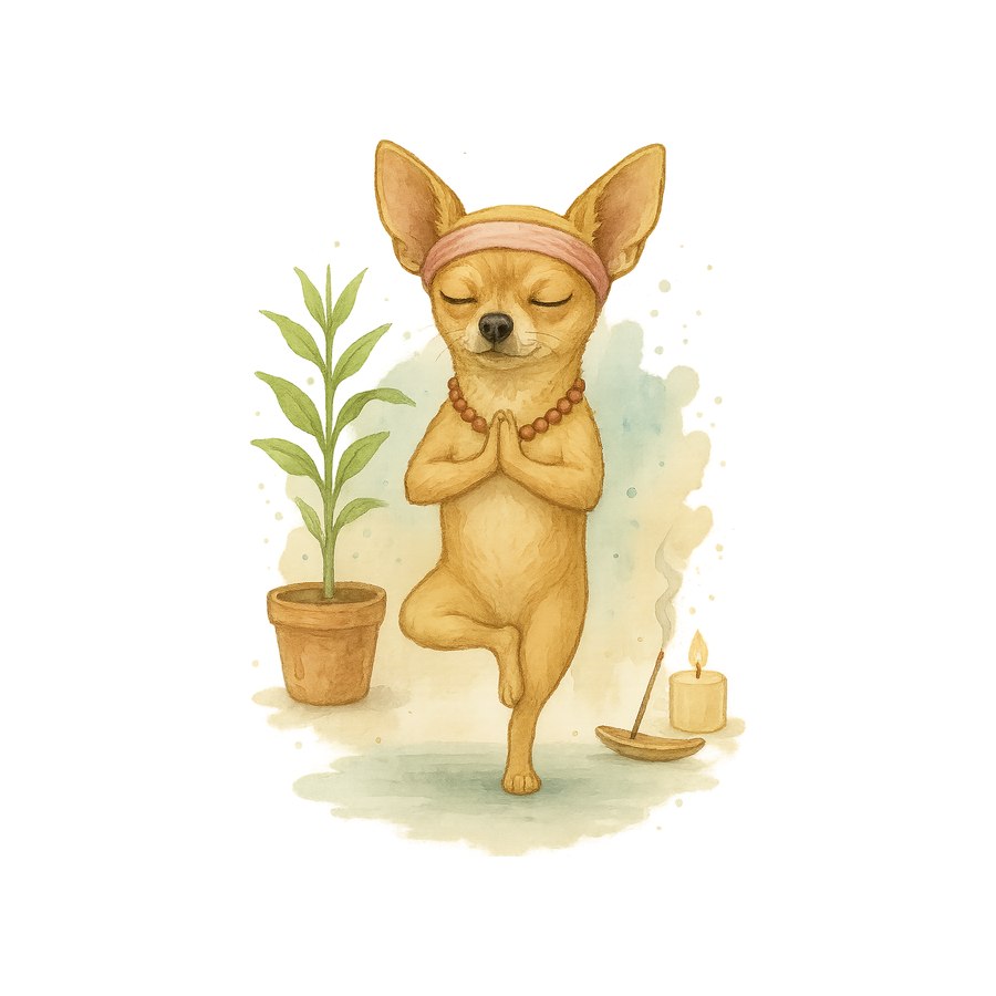 Watercolour Chihuahua in yoga style