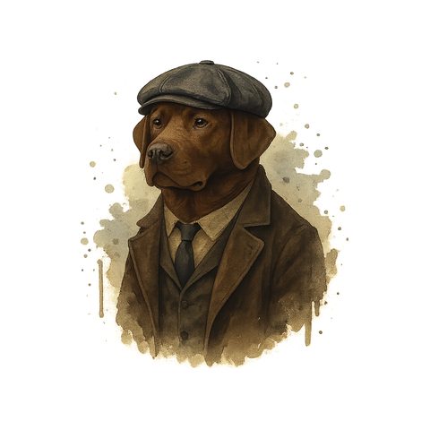 Watercolour Labrador Retriever in 1920s gangster style