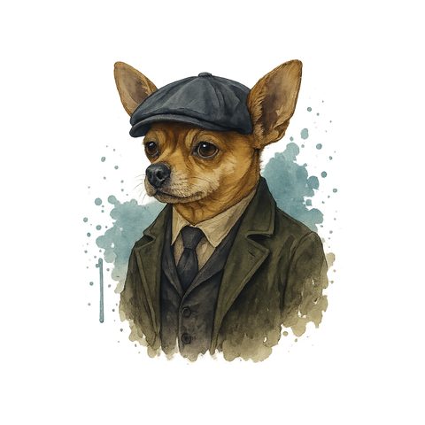 Watercolour Chihuahua in 1920s gangster style