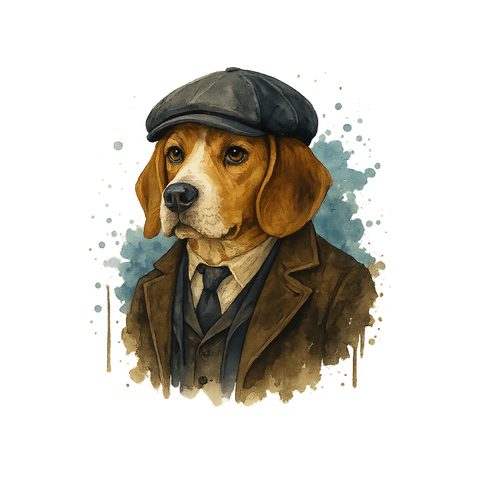 Watercolour Beagle in 1920s gangster style