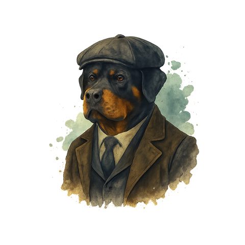 Watercolour Rottweiler in 1920s gangster style
