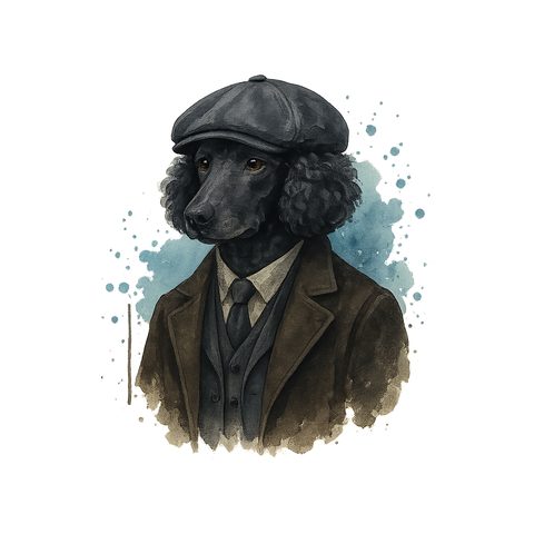 Watercolour Poodle in 1920s gangster style