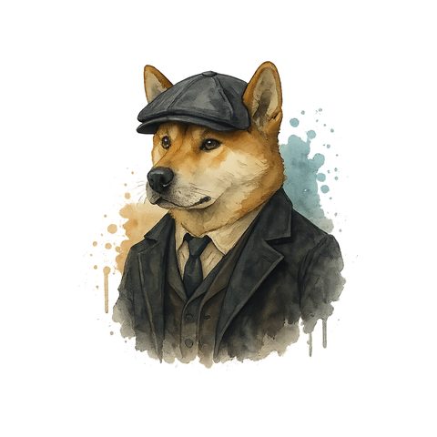 Watercolour Akita in 1920s gangster style
