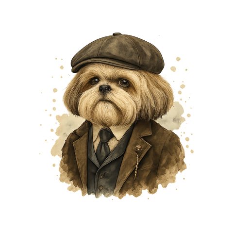 Watercolour Shih Tzu in 1920s gangster style