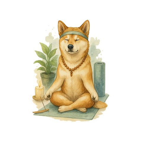 Watercolour Akita in yoga style