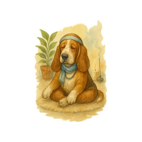 Watercolour Basset Hound in yoga style