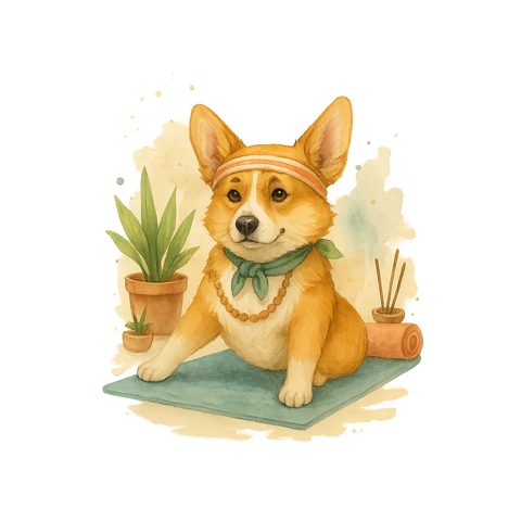 Watercolour Corgi in yoga style