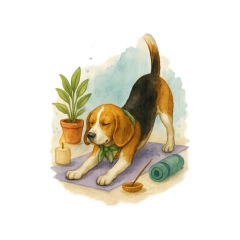Watercolour Beagle in yoga style