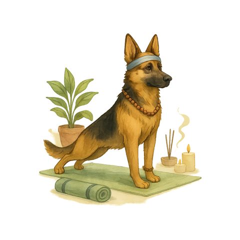 Watercolour German Shepherd in yoga style