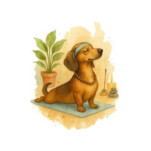 Watercolour Dachshund in yoga style
