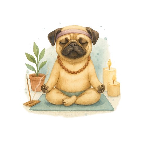 Watercolour Pug in yoga style