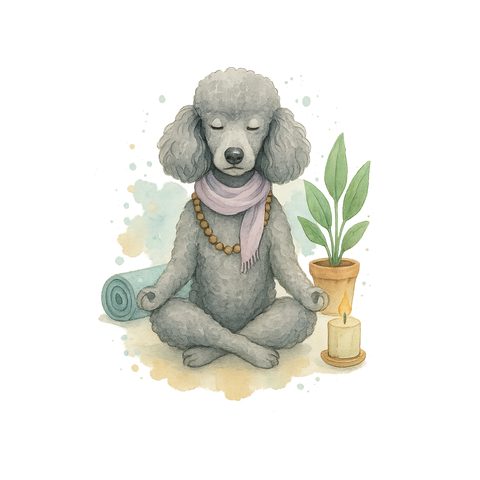 Watercolour Poodle in yoga style