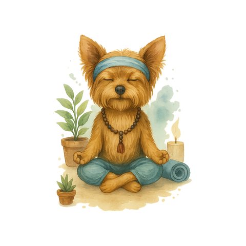Watercolour Yorkshire Terrier in yoga style