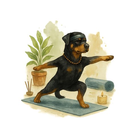 Watercolour Rottweiler in yoga style