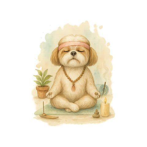 Watercolour Shih Tzu in yoga style