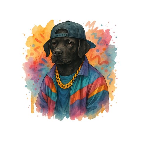 Watercolour Labrador Retriever in 90s hip hop style