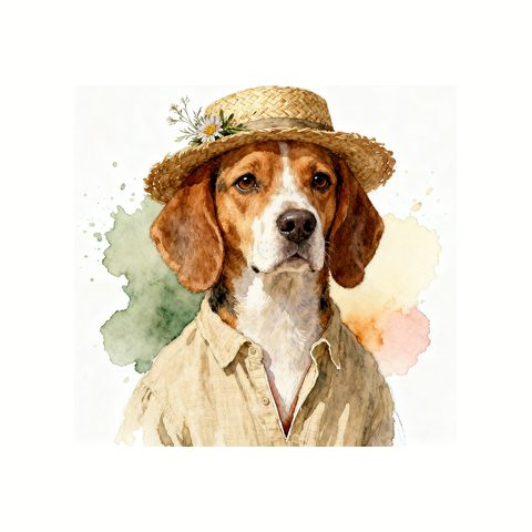 Watercolour Beagle in cottagecore style