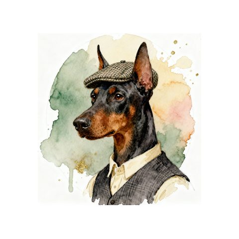 Watercolour Doberman in cottagecore style