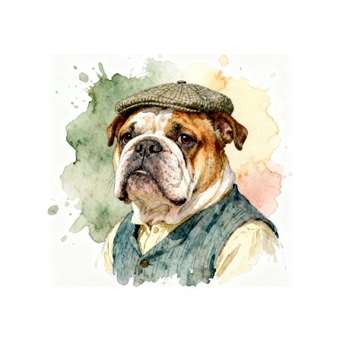 Watercolour Bulldog in cottagecore style