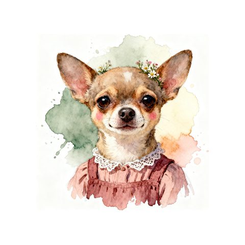 Watercolour Chihuahua in cottagecore style