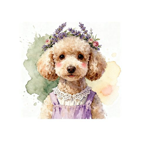 Watercolour Poodle in cottagecore style