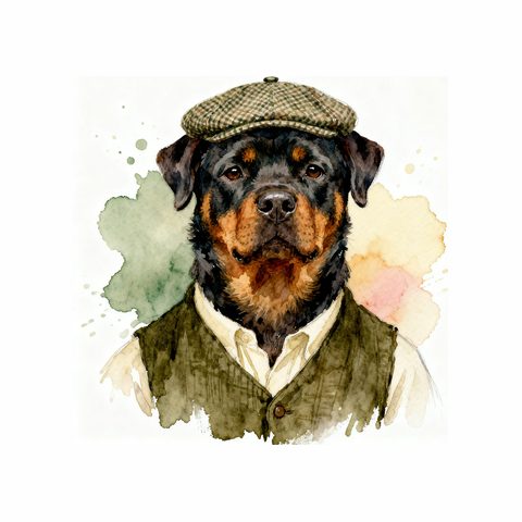 Watercolour Rottweiler in cottagecore style