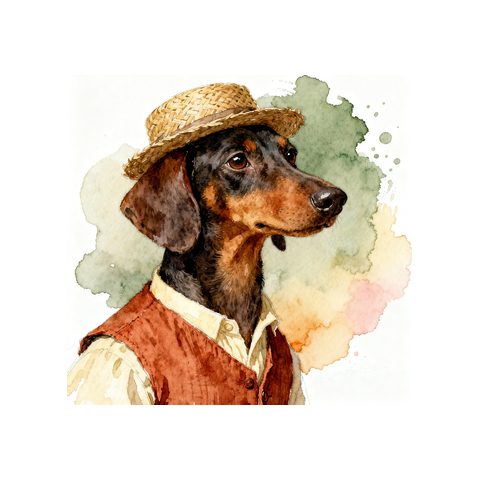 Watercolour Dachshund in cottagecore style