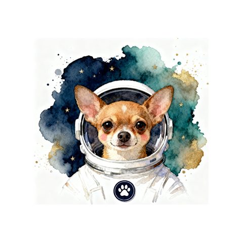 Watercolour Chihuahua in astronaut style