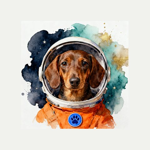 Watercolour Dachshund in astronaut style