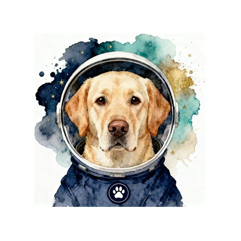 Watercolour Labrador Retriever in astronaut style