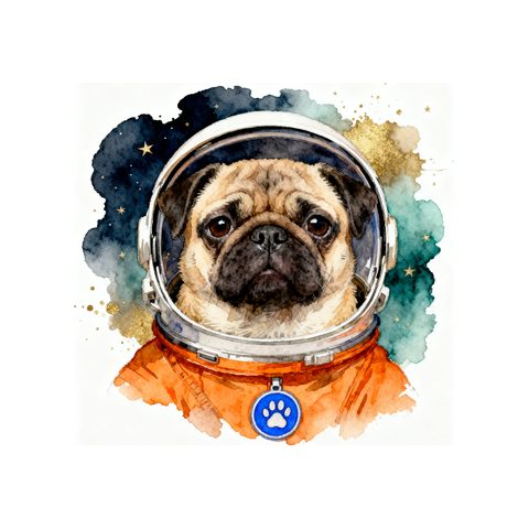 Watercolour Pug in astronaut style