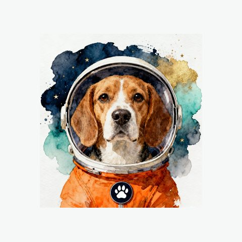Watercolour Beagle in astronaut style