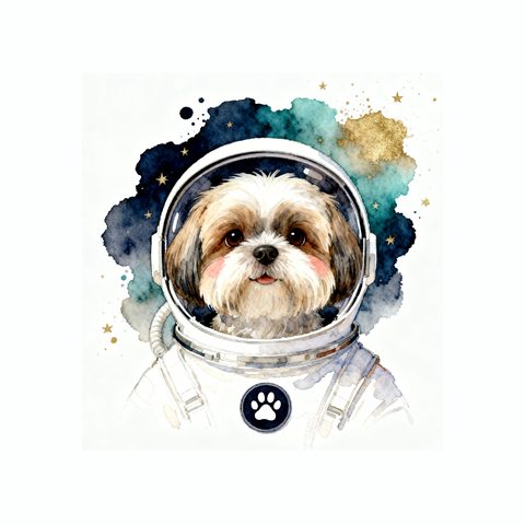Watercolour Shih Tzu in astronaut style