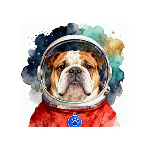 Watercolour Bulldog in astronaut style
