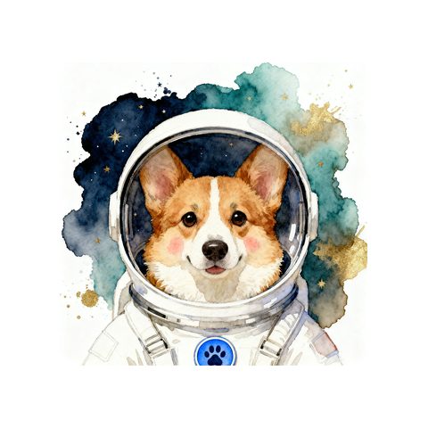 Watercolour Corgi in astronaut style