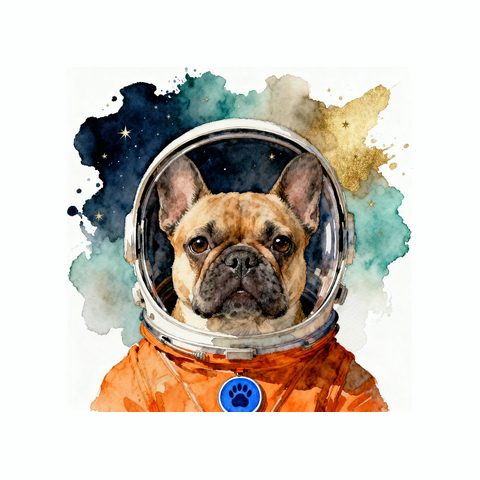 Watercolour French Bulldog in astronaut style