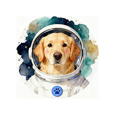 Watercolour Golden Retriever in astronaut style