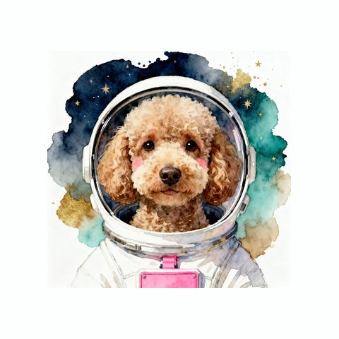 Watercolour Poodle in astronaut style