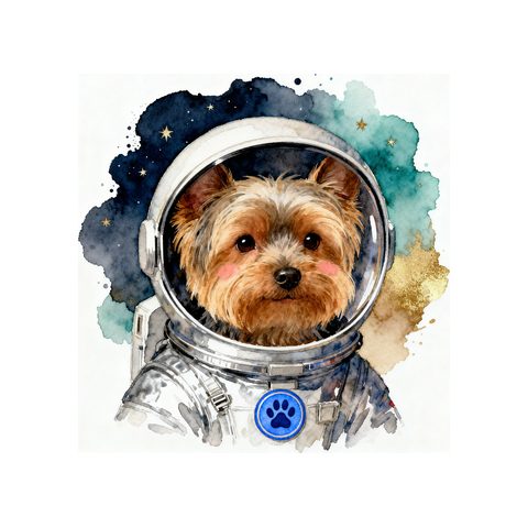 Watercolour Yorkshire Terrier in astronaut style