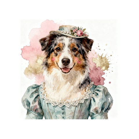 Watercolour Australian Shepherd in regency style