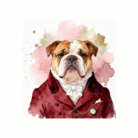 Watercolour Bulldog in regency style
