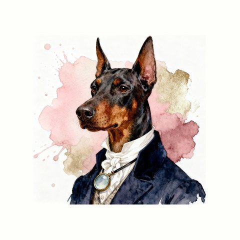Watercolour Doberman in regency style
